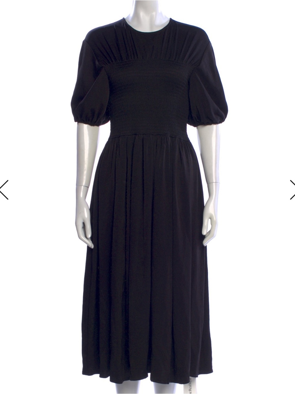 La Ligne Blanca Smocked Dress cinched waist puff sleeves midi dress